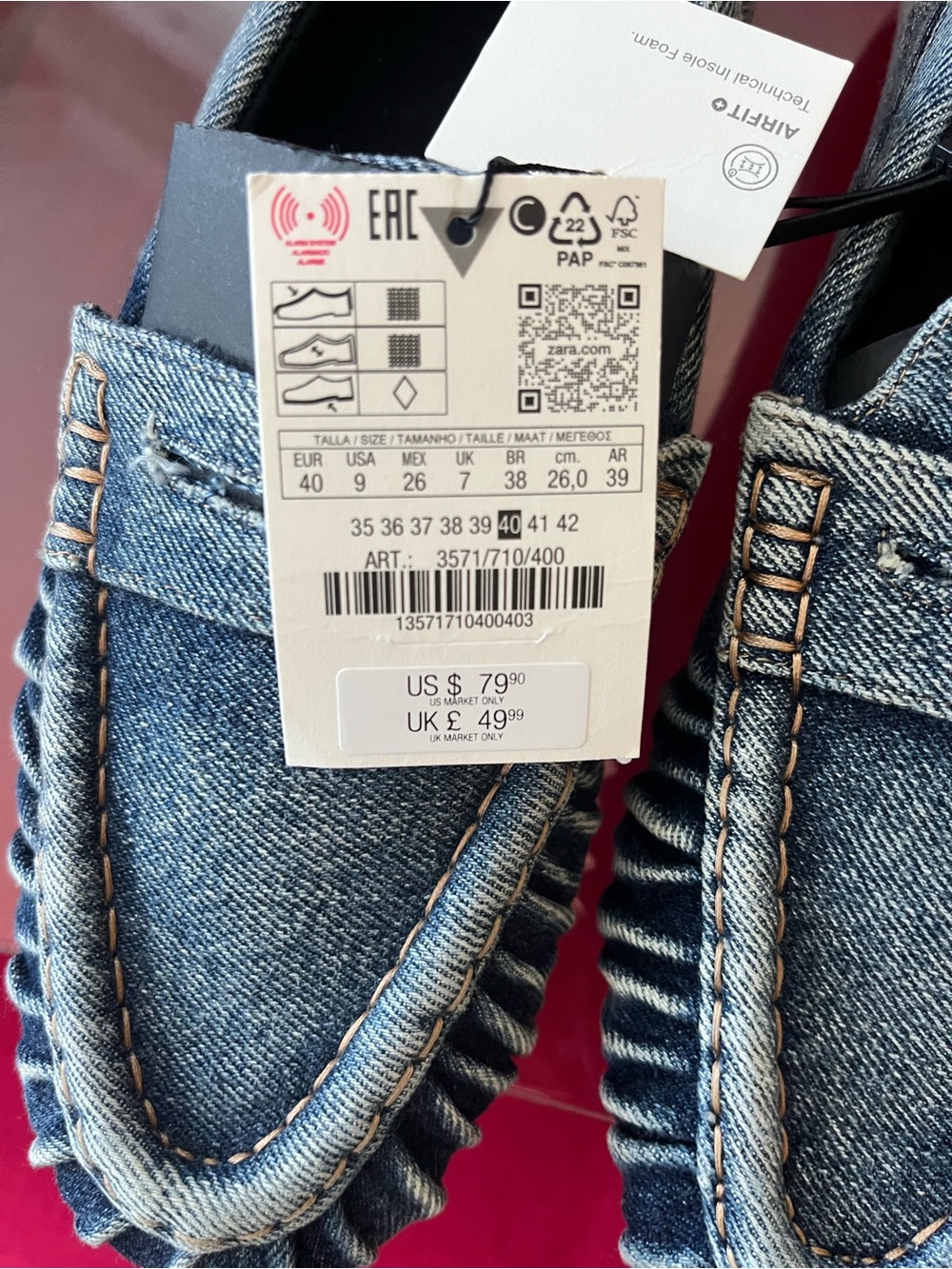 NWT ZARA DENIM EFFECT LOAFERS - Picture 16 of 16
